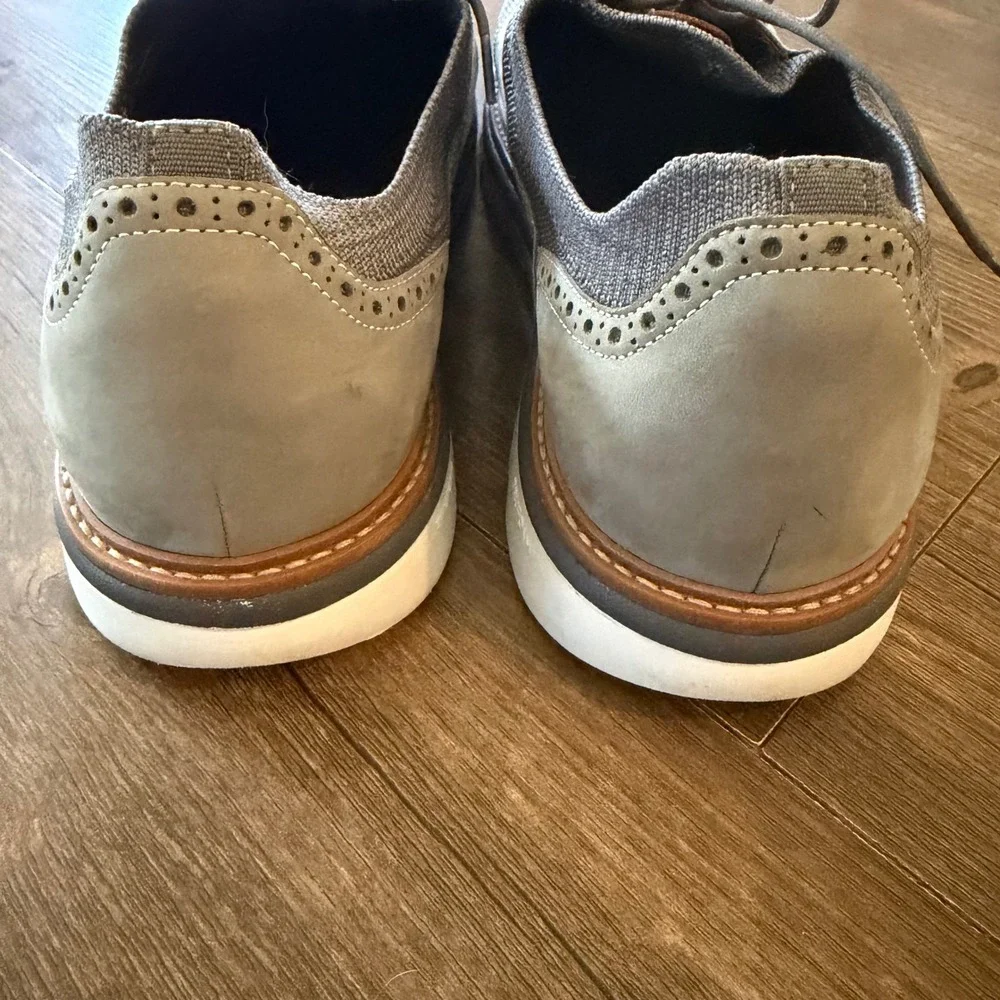 Johnston & Murphy Wingtip Oxford Shoes Mens 13 Gray Knit Leather Hybrid TruFoam